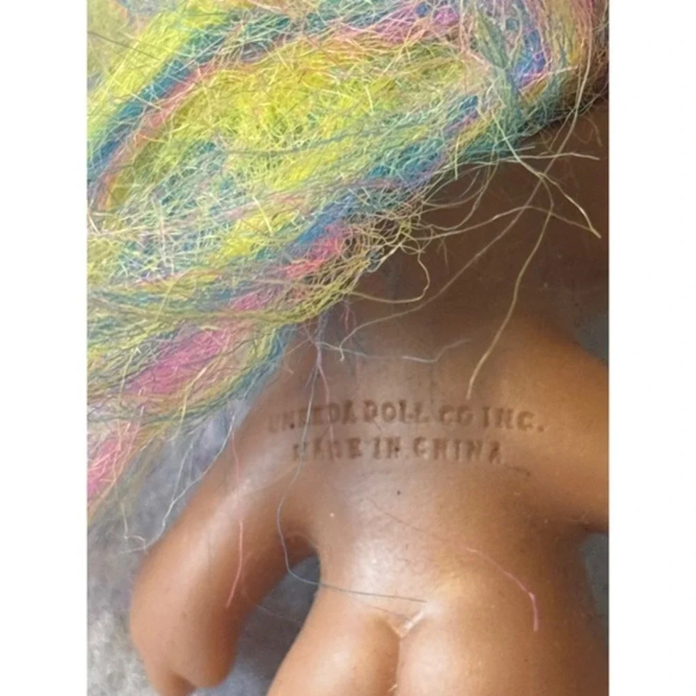 Vintage Bright of America Troll Doll Multi Color Neon Hair 3 Inch Toy Figure